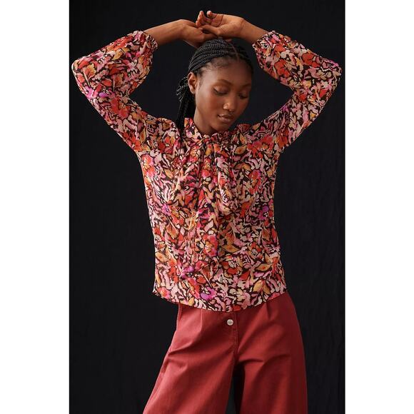 MISA LOS ANGELES Red & Purple Floral Ruffle Blouse Top – Medium - Picture 3 of 12